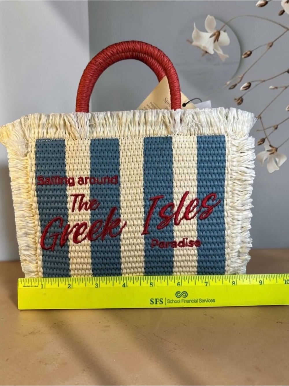 Patricia Nash Blue & Cream Striped Straw Tote with Red Accents - Picture 2 of 6